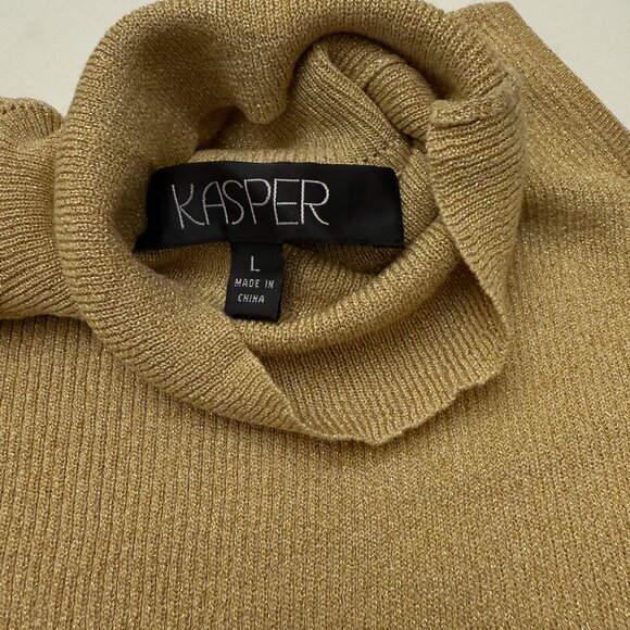 NWT Kasper Women's Gold Metallic Sleeveless Turtleneck Sweater SZ Large - Picture 4 of 6